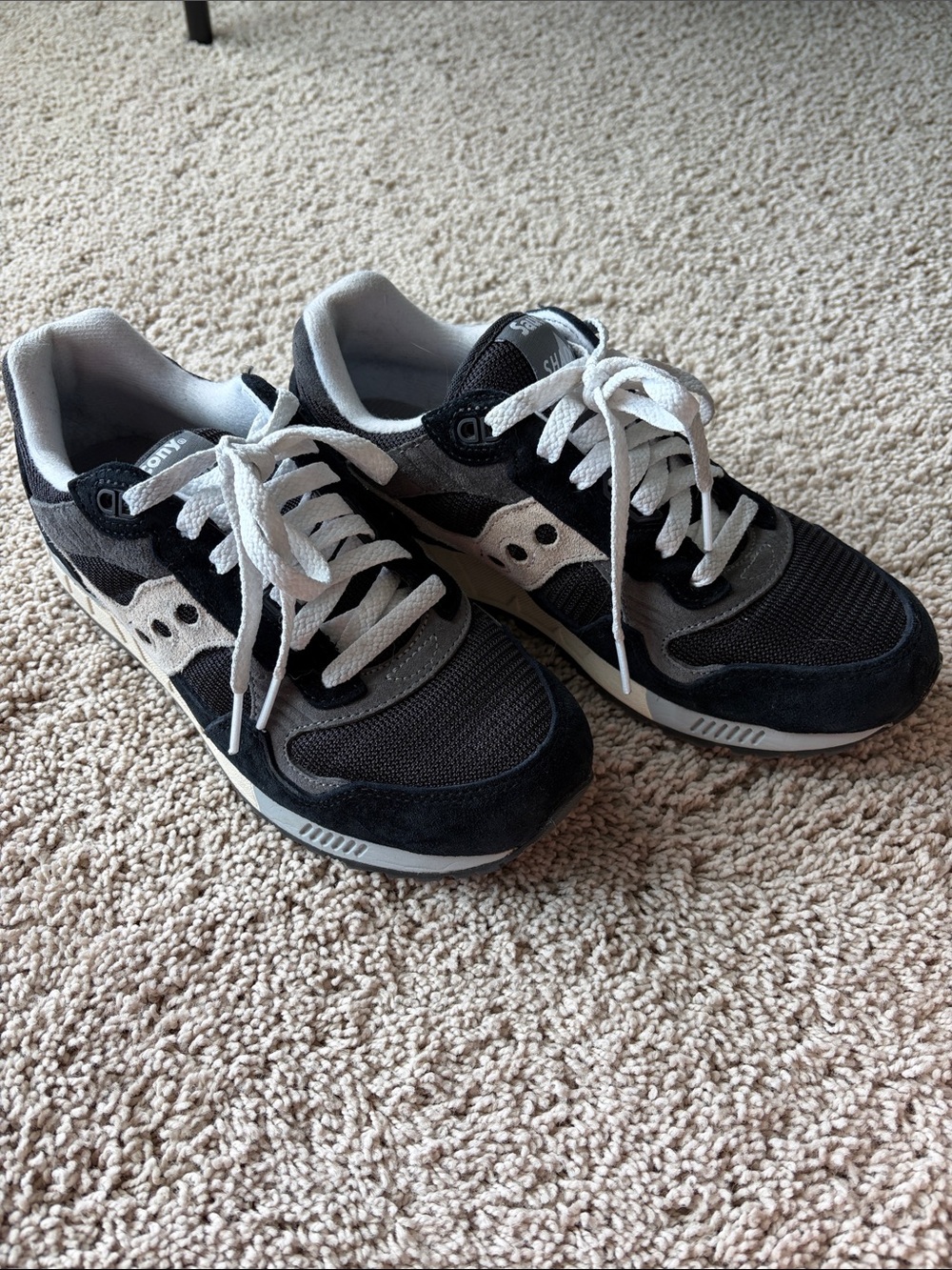 Saucony Black and White Suede Mesh Trainers